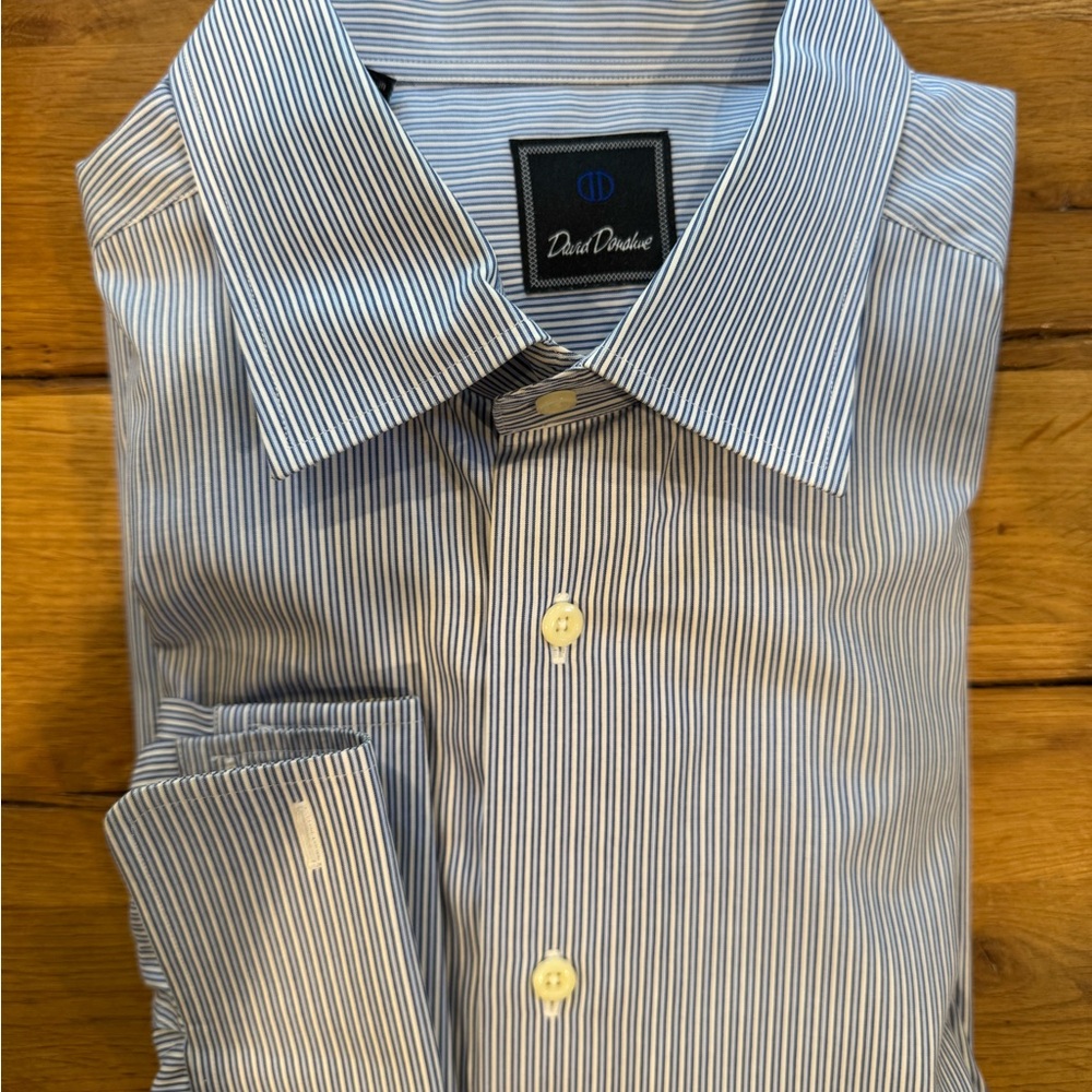 David Donahue Blue Pinstripe Dress Shirt